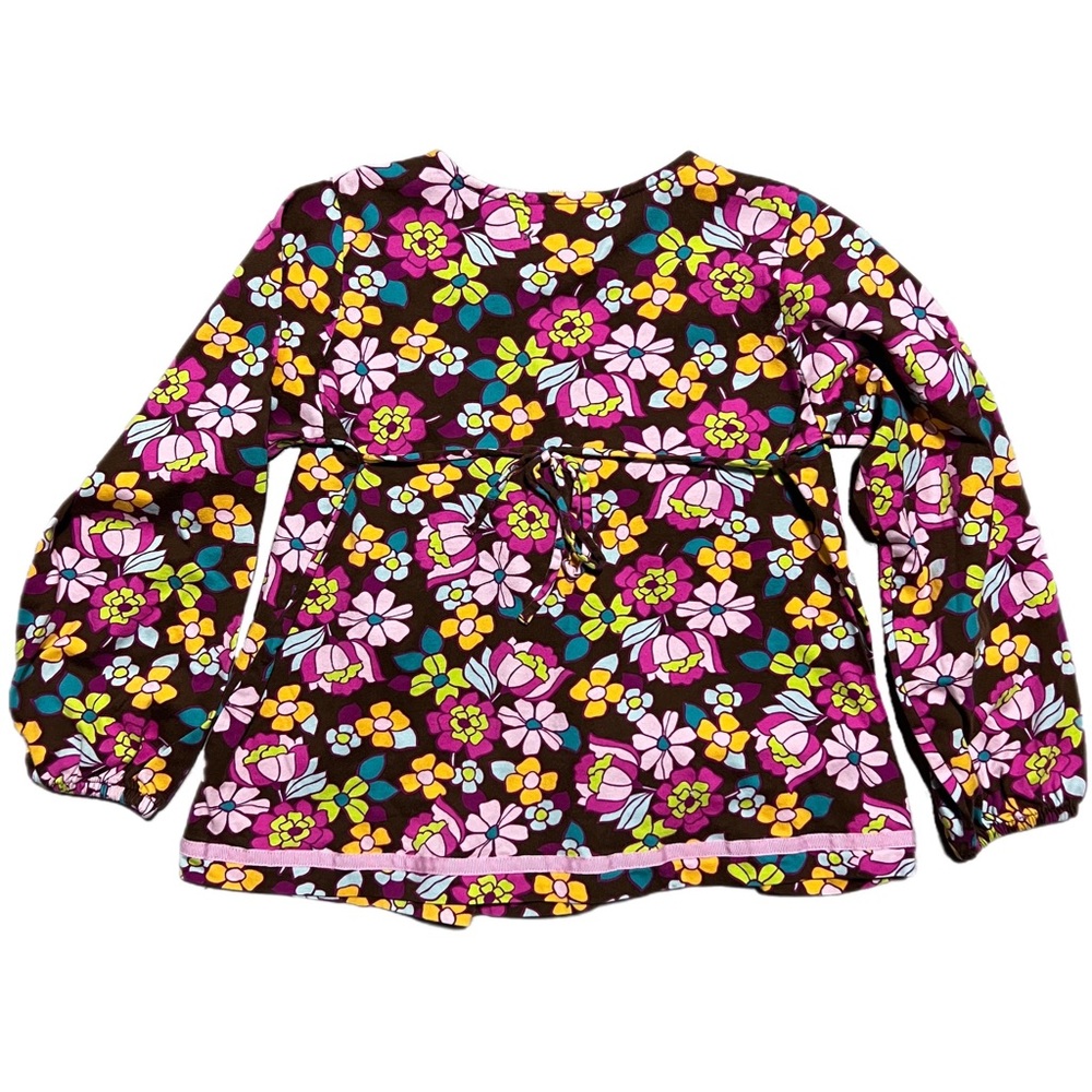 Hanna Andersson Brown and Pink Floral Shirt 120cm Size 6 Tie Back Ribbon Trim - Picture 3 of 6